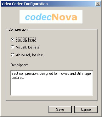 video codec configuration window